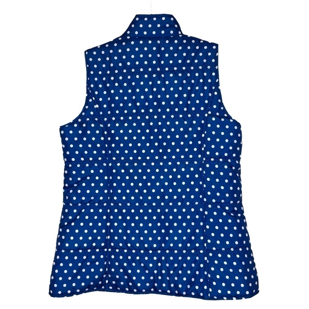 NEW - WOMAN WITHIN Blue and White Polka Dot Full Zip Puffy Vest w Pockets Size M - Picture 2 of 5
